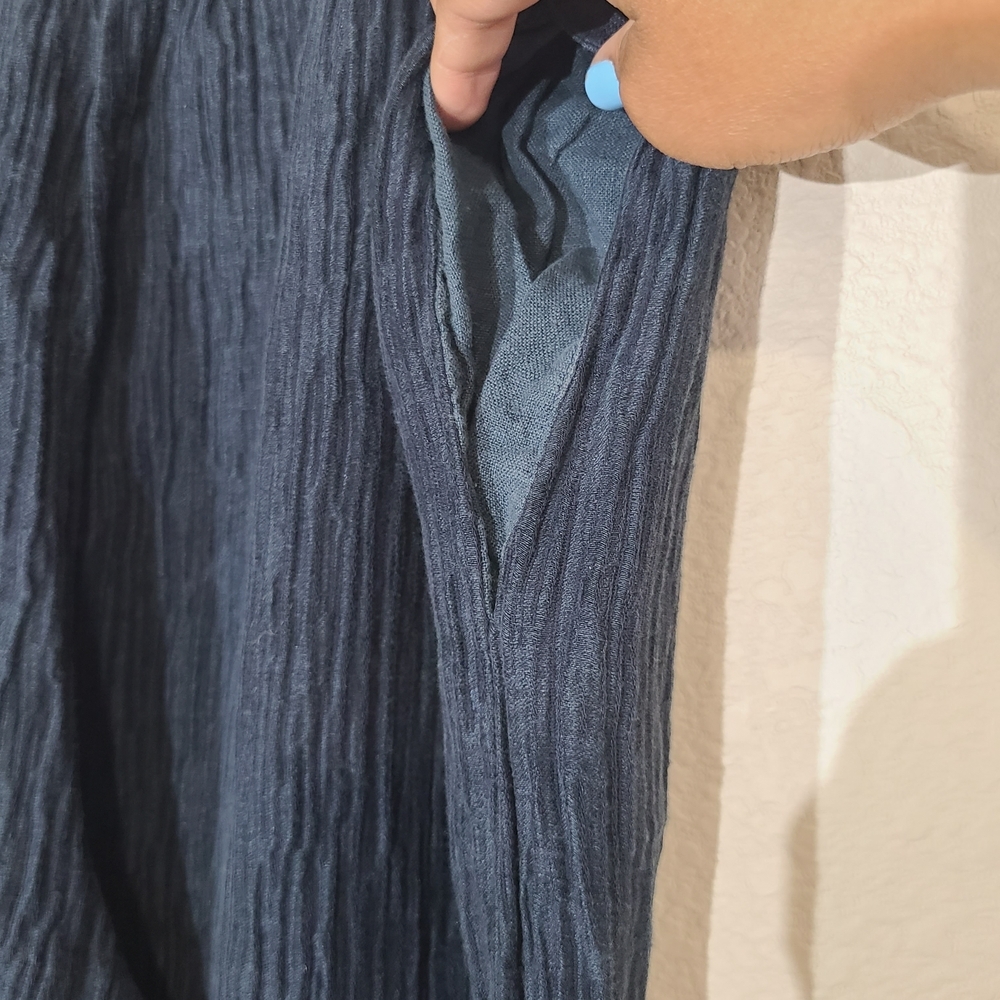 Dark Blue Crinkled Skirt with Pockets - Picture 5 of 8
